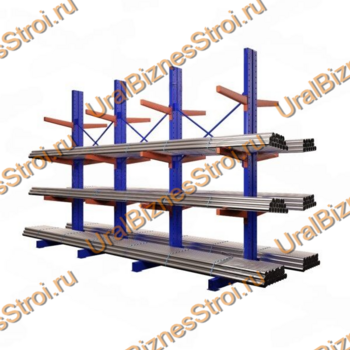Стеллаж консольный двусторонний 2000х1150х2020 мм тяжелый 3 яруса - uralbiznesstroi.ru – Уфа