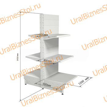 Торговый островной стеллаж 1450*500*1200 3 полки - uralbiznesstroi.ru – Уфа